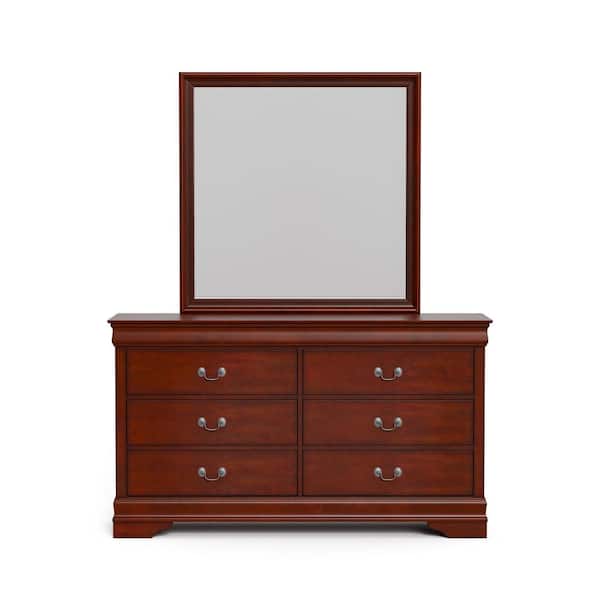 Burkhart Cherry/With Mirror 6-Drawer 58.38 in. W Dresser