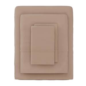 4-Piece Taupe Solid 75 Thread Count Polyester Queen Sheet Set
