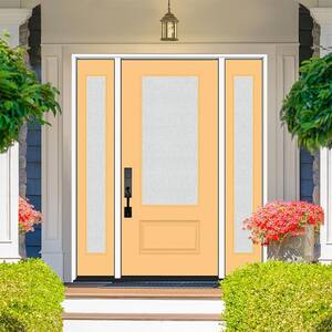 Legacy 64 in. x 80 in. 3/4-Lite Rain Glass LHOS Primed Jackfruit Finish Fiberglass Prehung Front Door with dB 12 in. SL