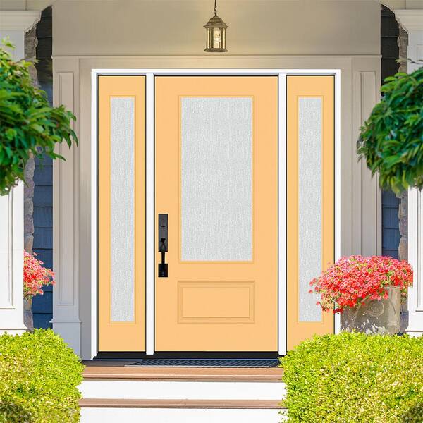 Legacy 64 in. x 80 in. 3/4-Lite Rain Glass LHOS Jackfruit Finish Fiberglass Prehung Front Door with dB 12 in. SL