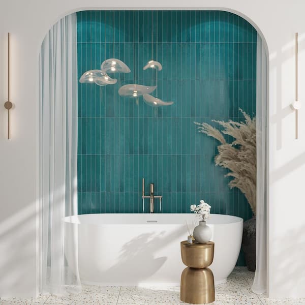 Valenza 2 in. x 16 in. Glossy Tropical Teal Ceramic Zellige Subway Wall Tile (10.76 sq. ft./case)-50 Pack