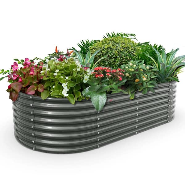 Cesicia Outdoor Oval 8 ft. x 4 ft. x 2 ft. Galvanized Raised Garden Bed For Vegetables and Flowers