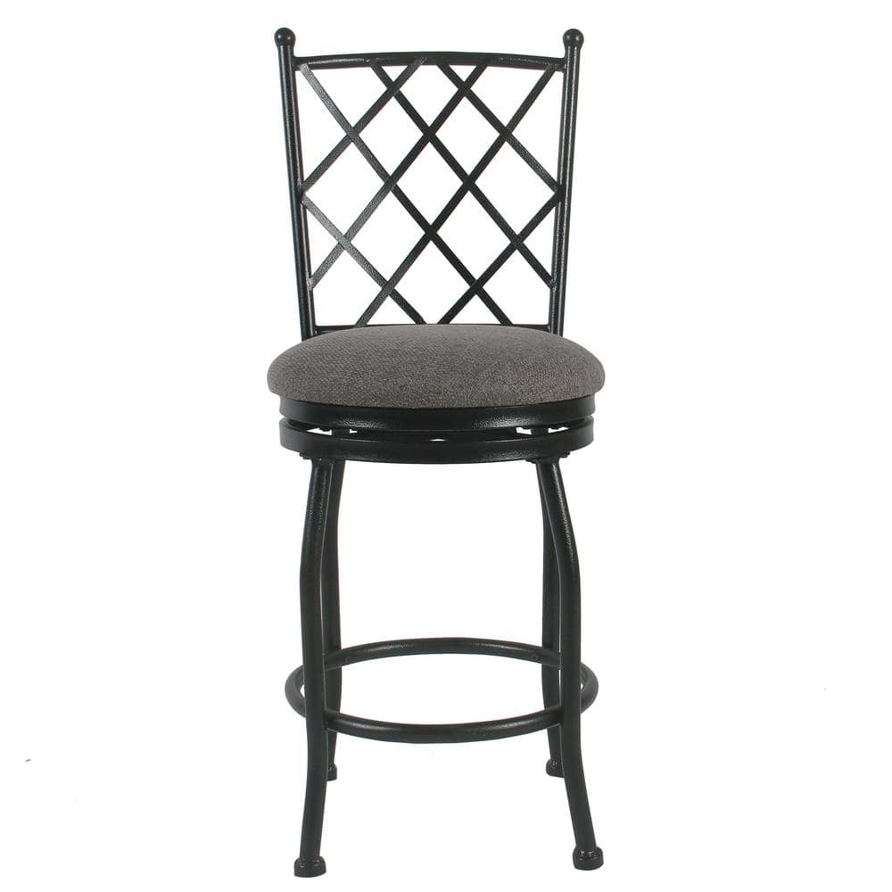 Tristan 24" Swivel Counter Stool in Black Metal with Gray Cushion