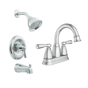 Banbury 1-Spray Tub and Shower Faucet with 4 in Centerset 2-Handle Bath Faucet in Chrome