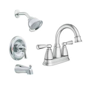 Banbury 1-Spray Tub and Shower Faucet (Valve Included) with 4 in Centerset 2-Handle Bath Faucet in Chrome