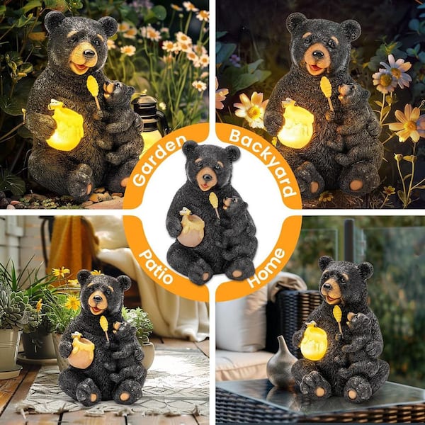Solar Garden Statue – Loving Bear Figurine With LED Lights, Outdoor Yard Decor, Perfect Birthday/Housewarming Gift For Mom Or Women