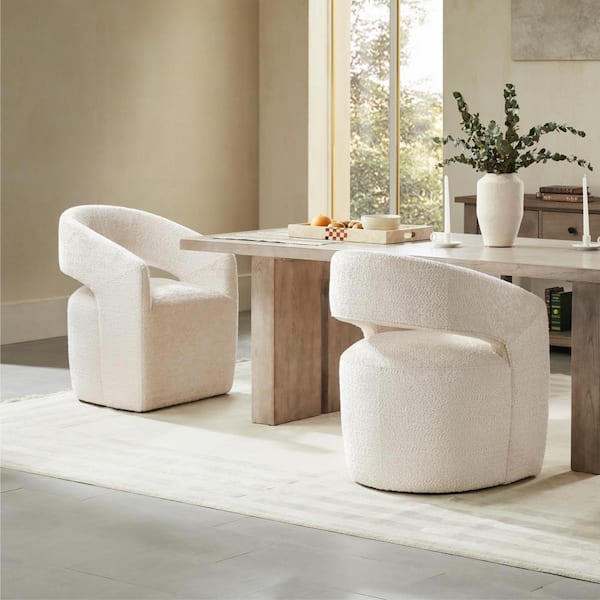Arcanix Beige Fabric Upholstered Dining Chairs with Removable Casters No Assembly Armchair for Diningroom Livingroom