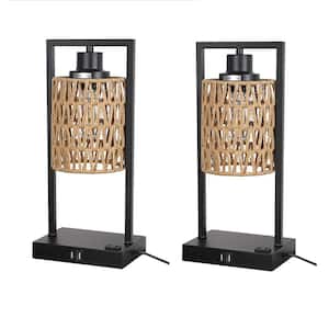 15.01 in. Brown Farmhouse Rattan Table Lamps (Set of 2)