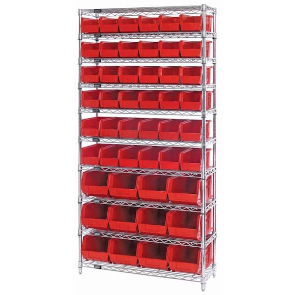 QUANTUM STORAGE SYSTEMS Giant Open Hopper 36 in. x 14 in. x 74 in. Wire Chrome Heavy Duty 10-Tier Industrial Shelving Unit