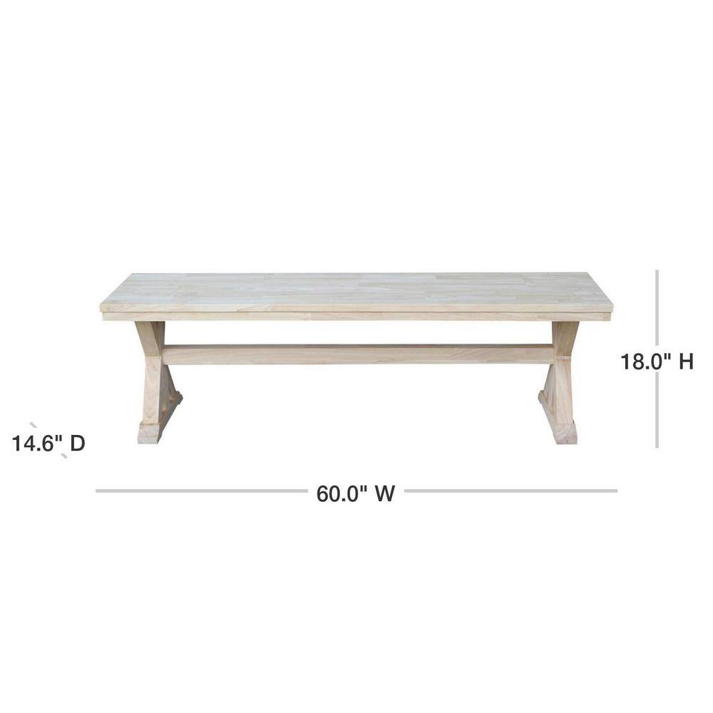 Canyon 66'' Unfinished Solid Hardwood Traditional Bench