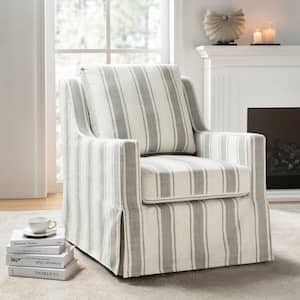 Stewart Strip Traditional Slipcovered Swivel Chair with Sloped Armrest