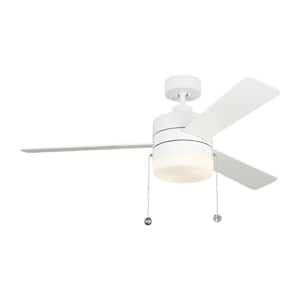Syrus 52 in. Modern Indoor Matte White Ceiling Fan with White Blades, Pull Chain and LED Light Kit
