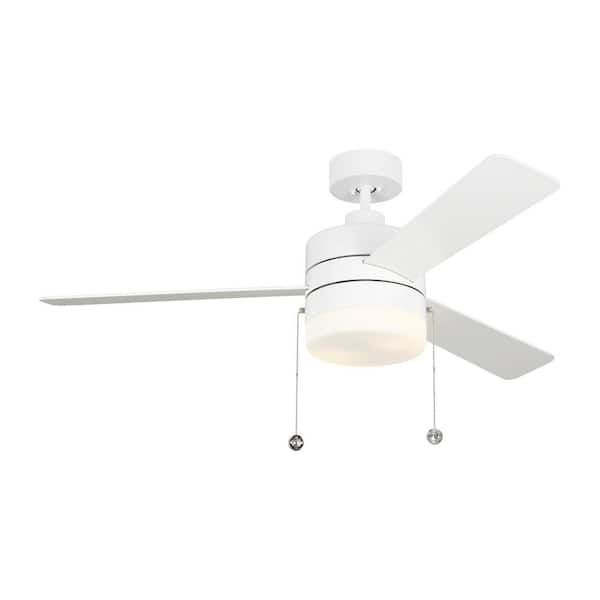 Generation Lighting Syrus 52 in. Modern Indoor Matte White Ceiling Fan with White Blades, Pull Chain and LED Light Kit