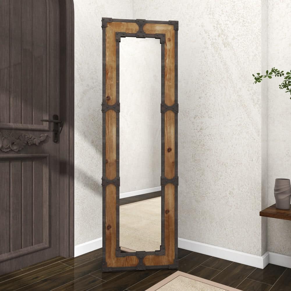 Rustic Brown Wood Full-Length Rectangular Floor Mirror