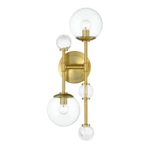 Traiton 2-Light Gold Wall Sconce with Clear Glass Shade