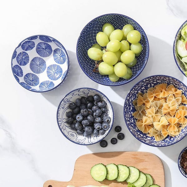 Wudkey 12 fl. oz. Blue Ceramic Bowls, Set of 6, Small Bowls for