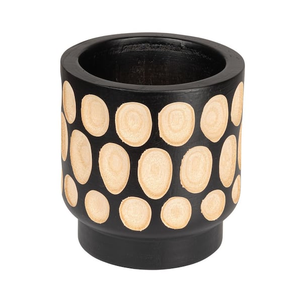 Zion 17.2 qt. Black Hand-Carved Wood Planter with Dots (9.8 in. L x 9.8 in. W x 10.2 in. H)