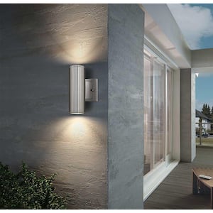 Riga 4.25 in. W x 8 in. H 2-Light Stainless Steel Hardwired Outdoor Wall Sconce