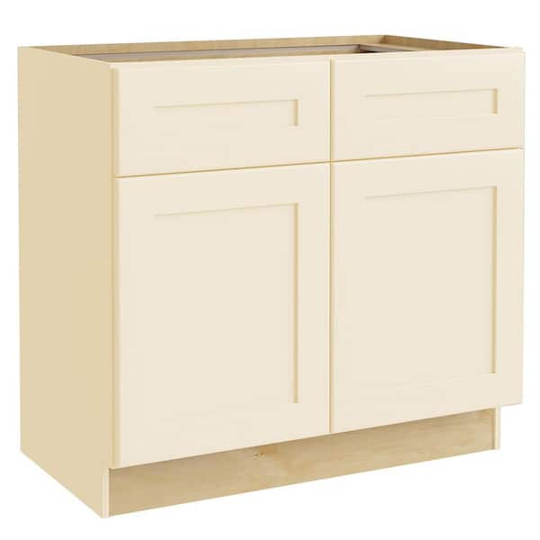 Home Decorators Collection Newport Cream Painted Plywood Shaker Assembled Base Kitchen Cabinet 2 ROT Soft Close 33 in W x 24 in D x 34.5 in H