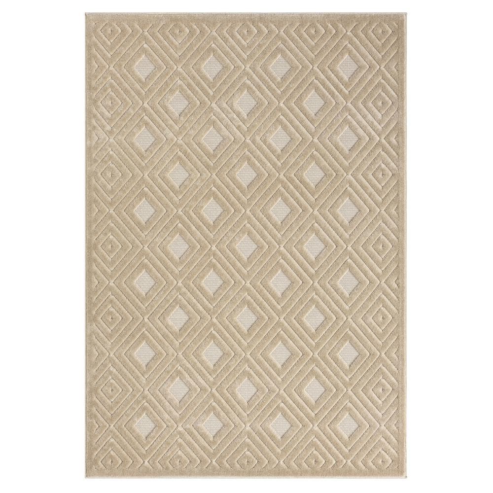 Arlo Beige 8 ft. x 10 ft. Geometric High-Low Polypropylene Indoor/Outdoor A