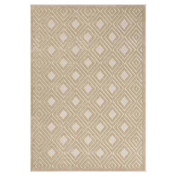 Arlo Beige 5 ft. x 7 ft. Geometric High-Low Polypropylene Indoor/Outdoor Area Rug