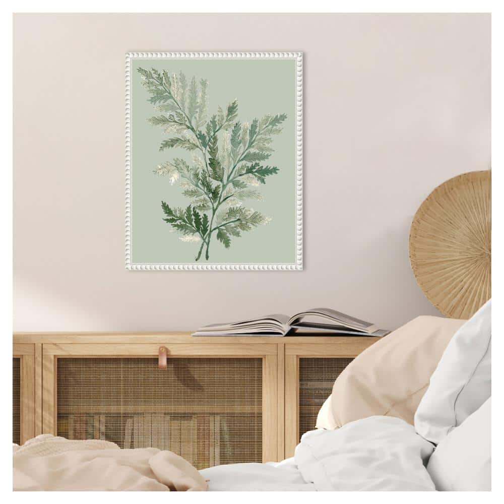 Green Ferns Botanical Canvas Print with Beaded White Frame