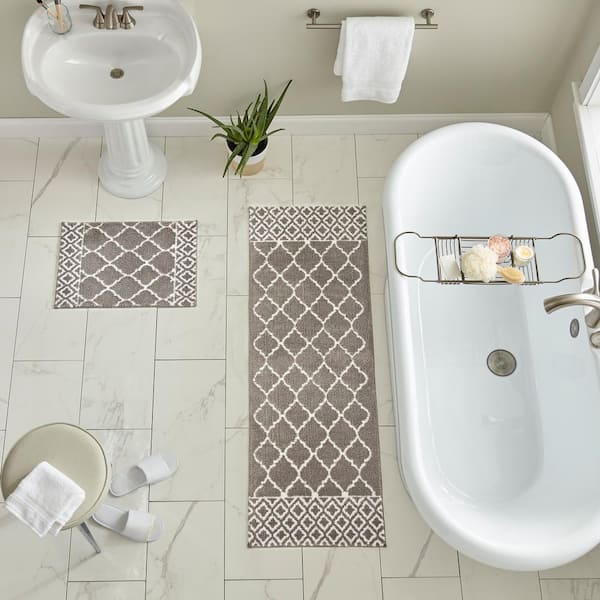Horizon Fountainbleau Grey 21 in. x 60 in. Polyester Machine Washable Bath Mat