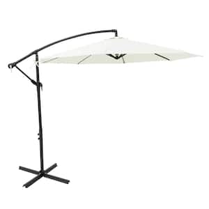 10 ft. Steel Cantilever Patio Umbrella with Cross Base Stand in Ivory Solution Dyed Polyester