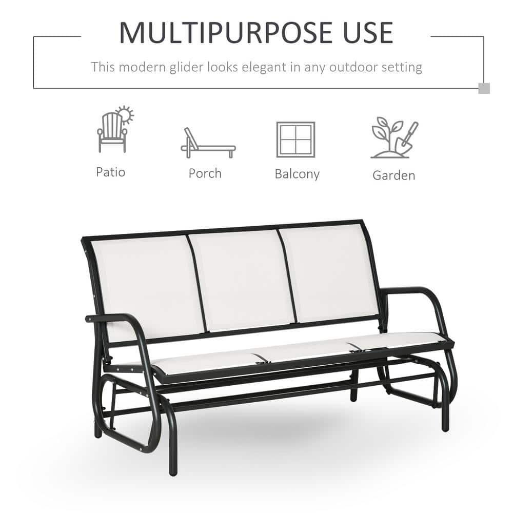 Cream White Metal Frame 3-Seater Outdoor Glider Bench