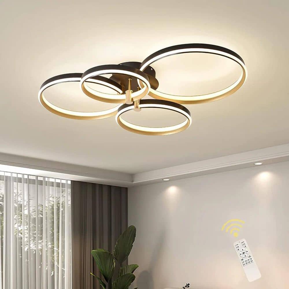 31.89 in. 60-Watt Modern Black Dimmable Integrated LED Flush Mount with Gold Shade and Remote Included price history on PriceWatchPro