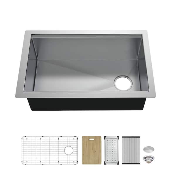 その他 nya-su Workstation Ledge Undermount Sink 16 Gauge Stainless Steel