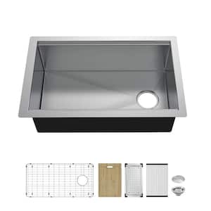 Professional Zero Radius 32 in Undermount Single Bowl 16 Gauge Stainless Steel Workstation Kitchen Sink with Accessories