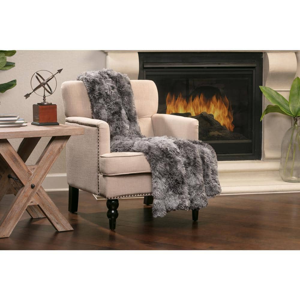 Gray Faux Fur and Sherpa Reversible Throw Blanket 50" x 65"