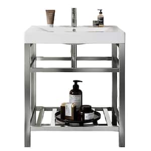 Stone 24 in. W x 19 in. D x 24 in. H Vanity in Stainless Steel with Porcelain Top in White with White Basin