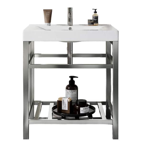 Stone 24 in. Single Sink White Bath Vanity with White Porcelain Top (Assembled)