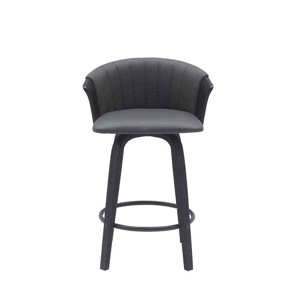 Diana 30" Gray Faux Leather Swivel Bar Stool with Black Wood Frame