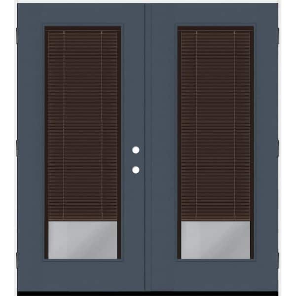 Steves & Sons Legacy 60 in. x 80 in. Full Lite Clear Glass Mocha MB Dark Denim RHOS Fiberglass Retro Patio Door with 6 in. Jamb