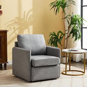 Gray Linen 360° Swivel Accent Arm Chair with Invisible Storage and Handle