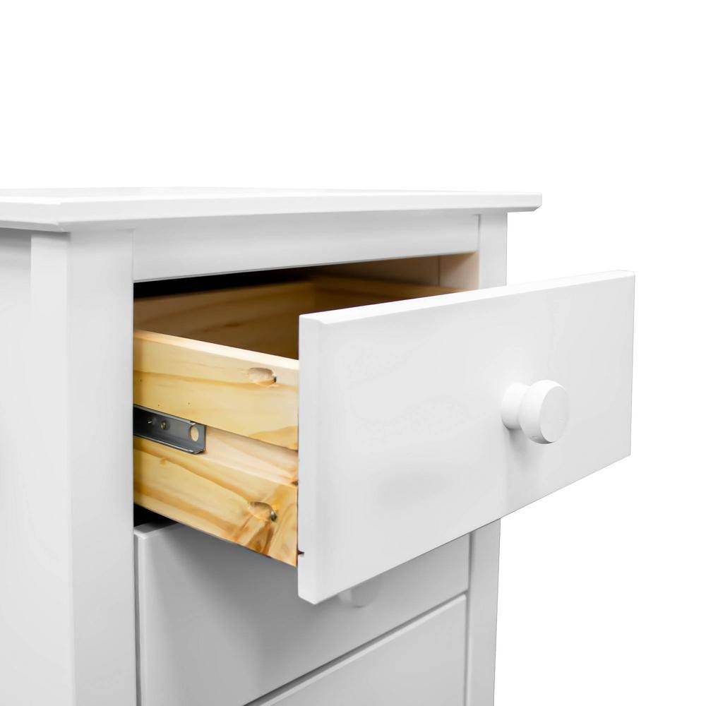 Sustainable Solid Pine 3-Drawer White Nightstand