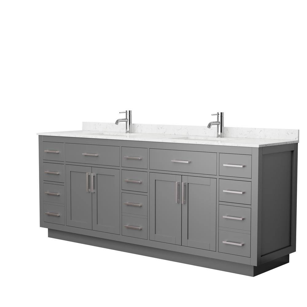 Wyndham Collection Beckett TK 84 in. W x 22 in. D x 35 in. H Double Bath Vanity in Dark Gray with Carrara Cultured Marble Top, Dark Gray with Brushed Nickel Trim -  840193394285