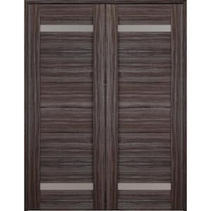 Perla 36 in. x 80 in. Both Active 2-Lite Frosted Glass Gray Oak Finished Wood Composite Double Prehung French Door