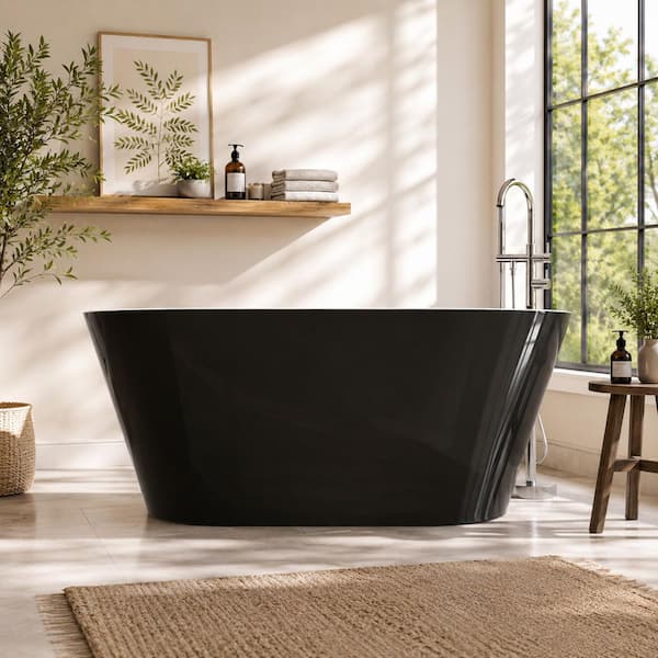 YA−MAN EP-30B BLACK Zeafive Ane 55 in. x 27.5 in. Acrylic Freestanding Soaking Bathtub