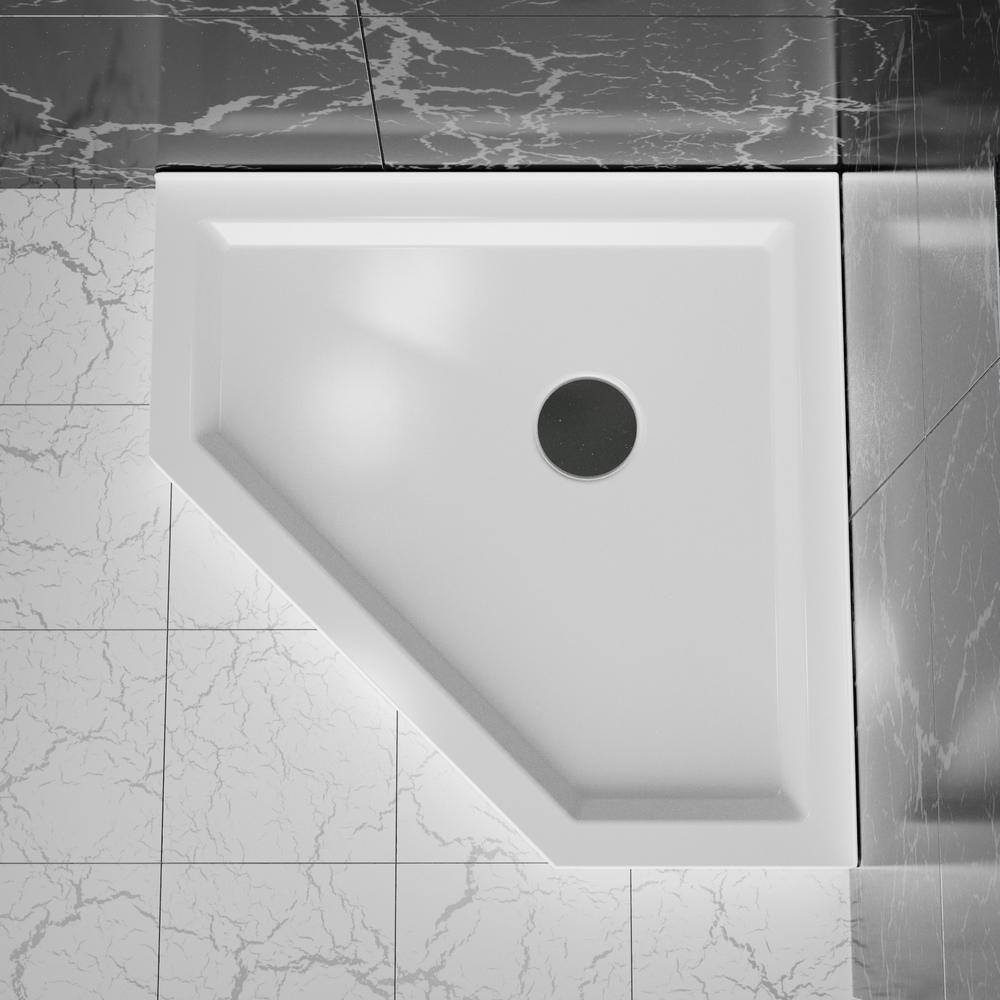 White Neo-Angle Corner Shower Base with Center Drain