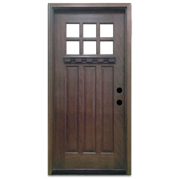 Steves & Sons 32 in. x 80 in. Craftsman 6 Lite Stained Mahogany Wood Prehung Front Door
