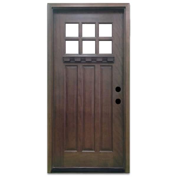 Steves & Sons 32 in. x 80 in. Craftsman 6 Lite Stained Mahogany Wood Prehung Front Door