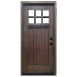 36 in. x 80 in. Craftsman 6 Lite Stained Mahogany Wood Prehung Front Door