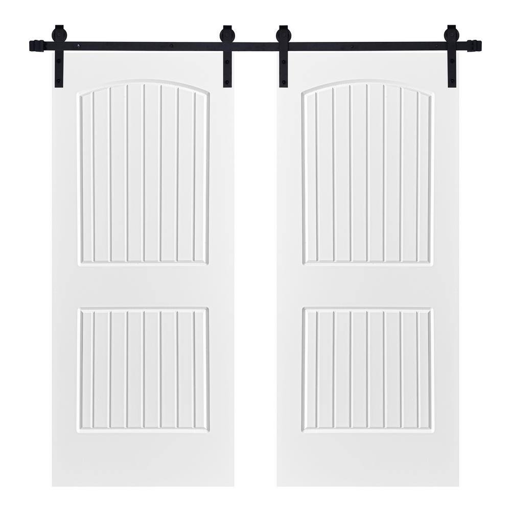 Modern 2 Panel Cheyenne Designed 56 in. x 84 in. MDF Panel White Painted Double Sliding Barn Door with Hardware Kit price history on PriceWatchPro