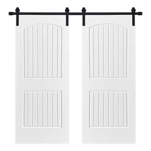 Modern 2 Panel Cheyenne Designed 84 in. x 96 in. MDF Panel White Painted Double Sliding Barn Door with Hardware Kit