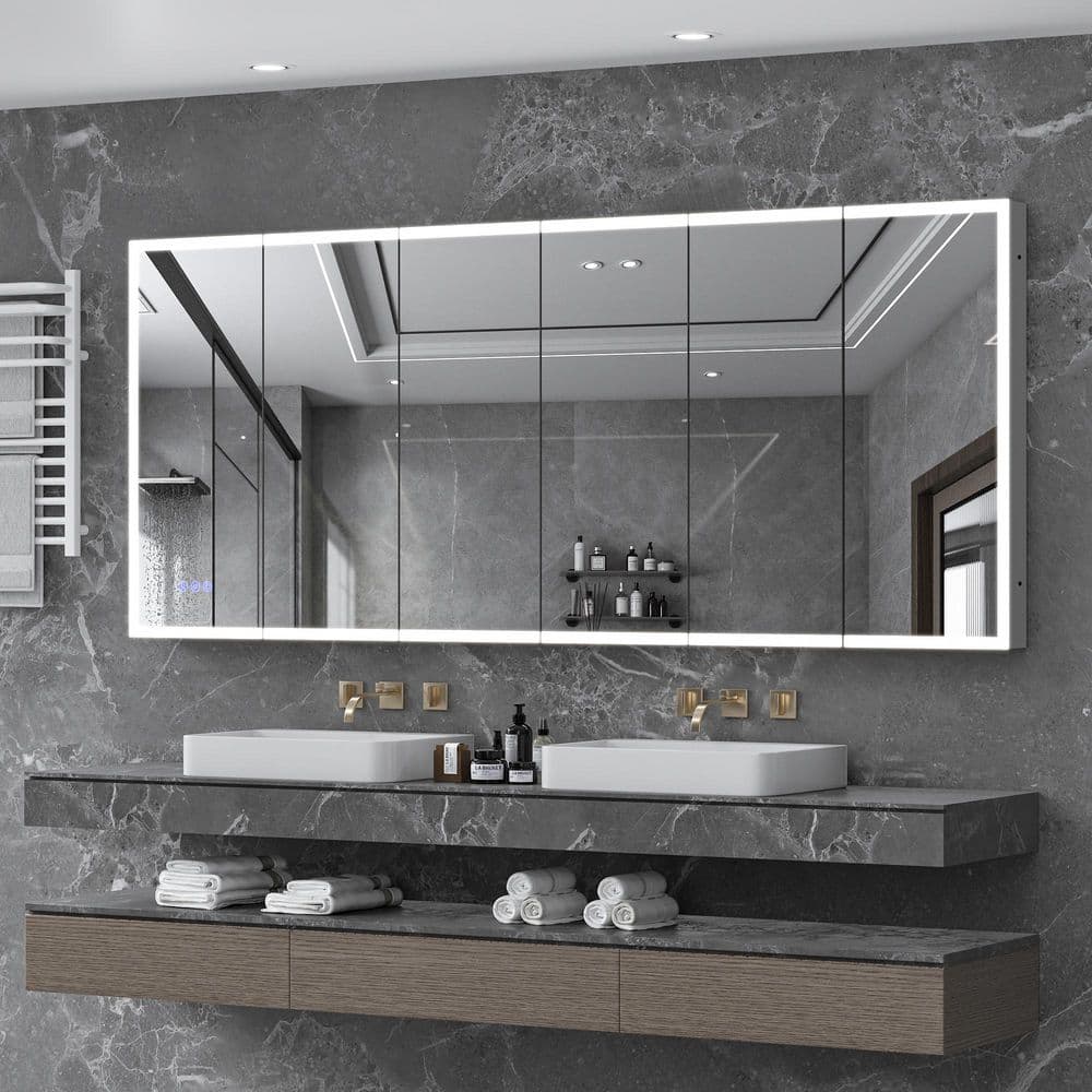96 in. W x 40 in. H Rectangular Silver Aluminum Recessed/Surface Mount Medicine Cabinet with Mirror LED price history on PriceWatchPro