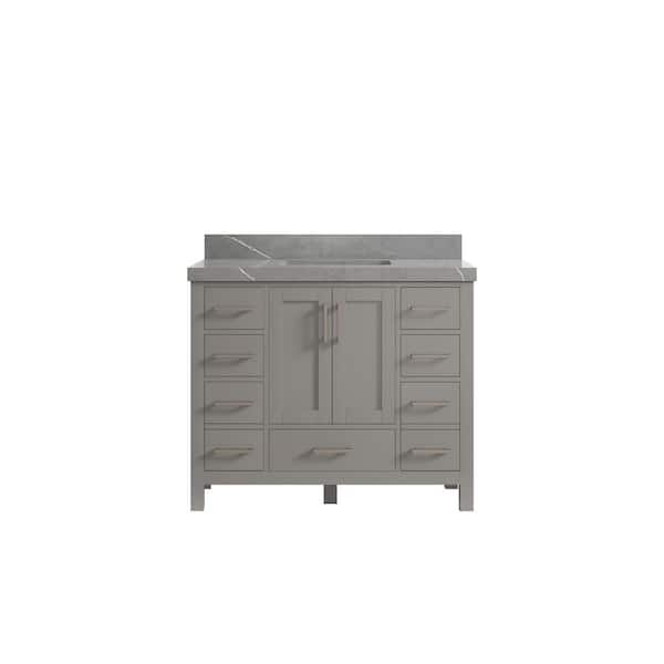 Willow Collections Malibu 42 in. W x 22 in. D x 36 in. H Bath Vanity in Gray with 2 in. Piatra Quartz Top